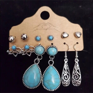 Boho Silver & Turquoise Earring Set | Western Vintage Dangle Earrings